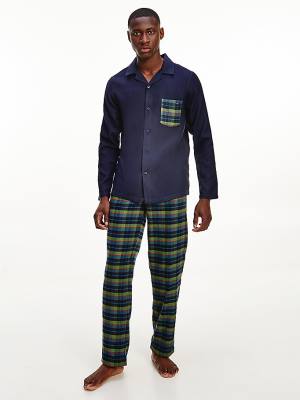 Green Tommy Hilfiger Long Sleeve Check Set Men's Pyjamas | TH194BLD