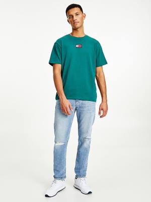 Green Tommy Hilfiger Organic Cotton Badge Men's T Shirts | TH673NBJ