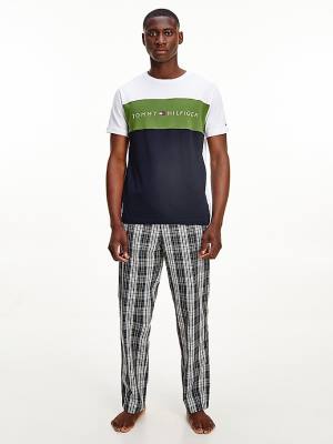 Green Tommy Hilfiger Original Colour-Blocked Logo Men's Pyjamas | TH251SHR