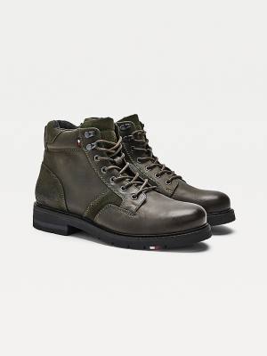 Green Tommy Hilfiger Outdoor Mixed Panel Ankle Men's Boots | TH084LZQ