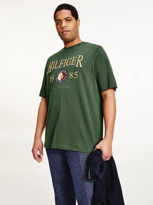 Green Tommy Hilfiger Plus Icons Relaxed Fit Men's T Shirts | TH613OMJ