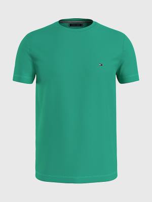 Green Tommy Hilfiger Plus Stretch Organic Cotton Slim Fit Men's T Shirts | TH432SCM