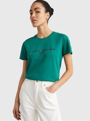 Green Tommy Hilfiger Pure Organic Cotton Logo Women's T Shirts | TH619BAT