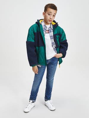 Green Tommy Hilfiger Sherpa Quilted Mix Hooded Boys' Jackets | TH306HIF