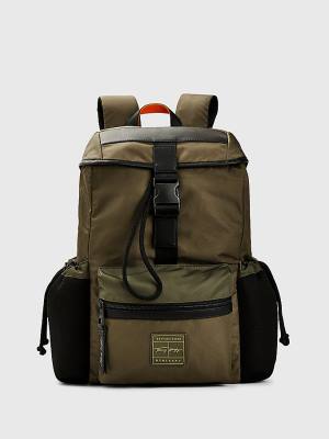 Green Tommy Hilfiger Signature Flap Backpack Men's Bags | TH024ZXU