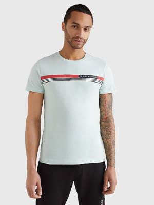 Green Tommy Hilfiger Signature Tape Men's T Shirts | TH973ZJG