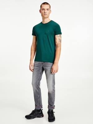 Green Tommy Hilfiger Stretch Organic Cotton Slim Fit Men's T Shirts | TH726LVJ