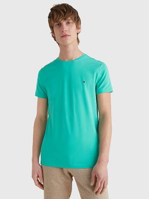 Green Tommy Hilfiger Stretch Organic Cotton Slim Fit Men's T Shirts | TH983GIW