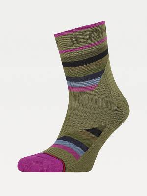 Green Tommy Hilfiger Stripe Short Men's Socks | TH439GLI