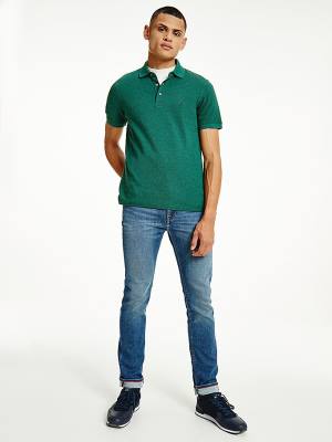 Green Tommy Hilfiger TH Flex Slim Fit Men's Polo Shirts | TH198GPC