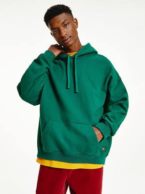 Green Tommy Hilfiger Tonal Logo Men's Hoodie | TH095LOW