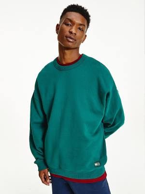 Green Tommy Hilfiger Tonal Logo Men's Sweatshirts | TH671SZL