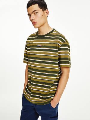 Green Tommy Hilfiger Tonal Stripe Men's T Shirts | TH728DFI