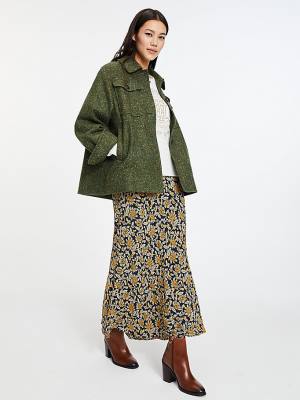 Green Tommy Hilfiger Wool Blend Neppy Shacket Women's Coats | TH689XVO