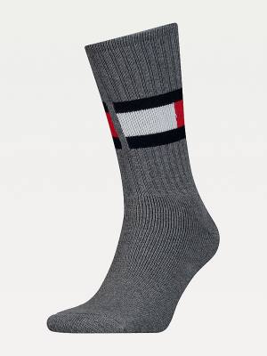 Grey Tommy Hilfiger 1-Pack Colour-Blocked Flag Men's Socks | TH186ZHI