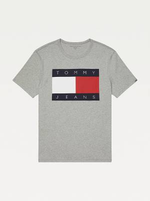 Grey Tommy Hilfiger Adaptive Flag Cotton Sensory Friendly Men's T Shirts | TH580NXZ