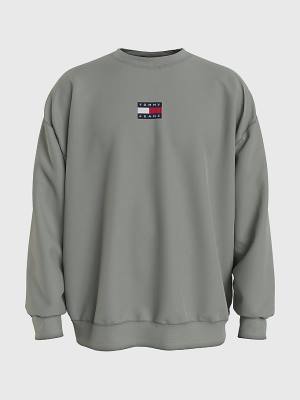 Grey Tommy Hilfiger Badge Crew Neck Men's Sweatshirts | TH469BXI