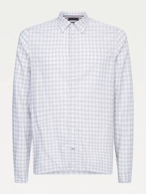 Grey Tommy Hilfiger Check Print Slim Fit Cotton Men's Shirts | TH809KVB