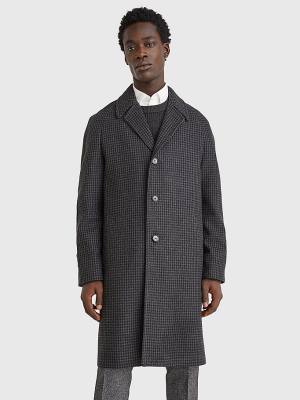 Grey Tommy Hilfiger Check Wool Blend Slim Fit Men's Coats | TH701XDT