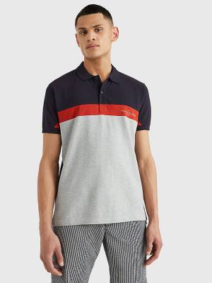 Grey Tommy Hilfiger Colour-Blocked Regular Fit Men's Polo Shirts | TH924MYE