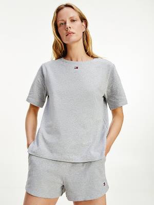 Grey Tommy Hilfiger Colour-Blocked Women's T Shirts | TH351JMW