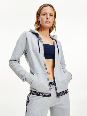 Grey Tommy Hilfiger Cotton Terry Lounge Women's Hoodie | TH395ZUN