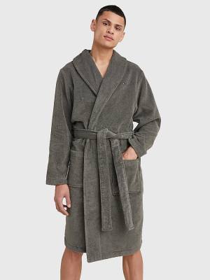 Grey Tommy Hilfiger Cotton Towelling Bathrobe Men's Pyjamas | TH350YQC