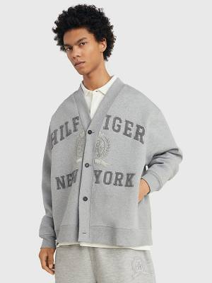 Grey Tommy Hilfiger Crest Embroidery Prep Cardigan Men's Sweatshirts | TH021PNA