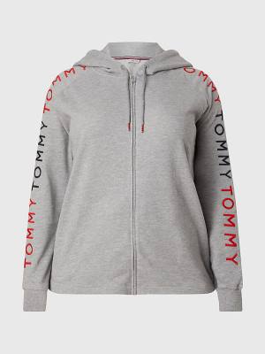 Grey Tommy Hilfiger Curve Repeat Logo Zip-Thru Women's Hoodie | TH361CST