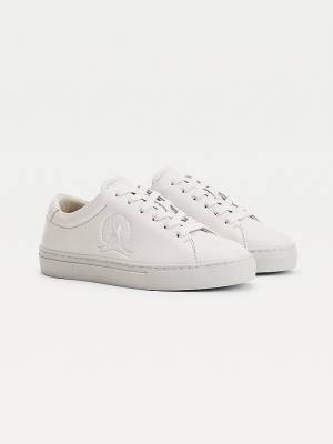 Grey Tommy Hilfiger Elevated Crest Leather Women's Sneakers | TH579FCJ