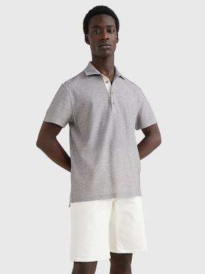 Grey Tommy Hilfiger Elevated Honeycomb Men's Polo Shirts | TH864DZN