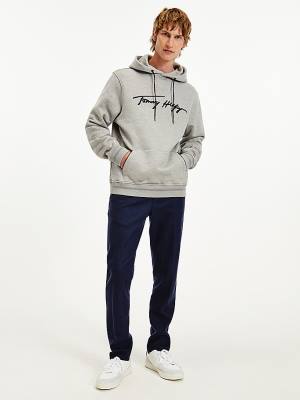 Grey Tommy Hilfiger Elevated TH Signature Men's Hoodie | TH539KQX