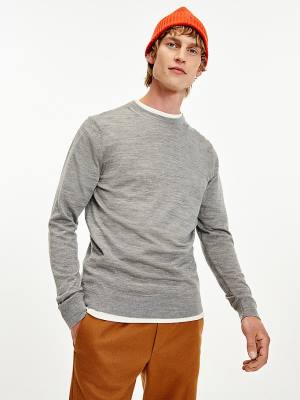 Grey Tommy Hilfiger Elevated Wool Silk Jumper Men's Sweaters | TH635QIZ