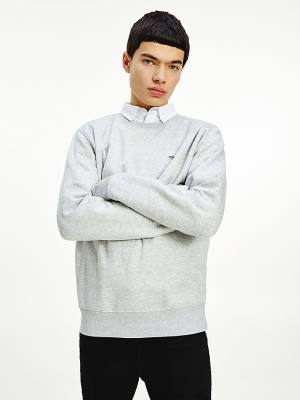 Grey Tommy Hilfiger Flag Patch Fleece Men's Sweatshirts | TH908EYU