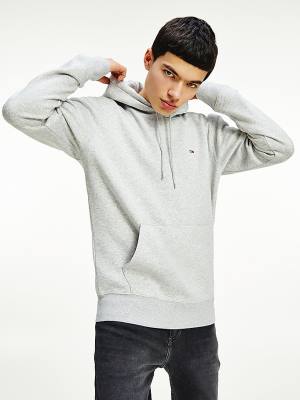 Grey Tommy Hilfiger Fleece Flag Patch Men's Hoodie | TH958OGS