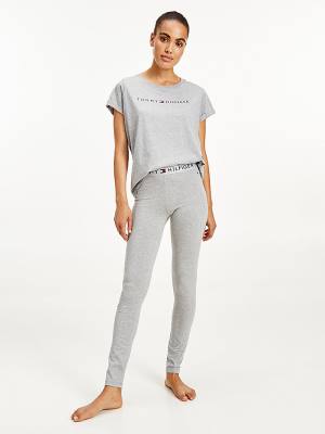 Grey Tommy Hilfiger Full Length Logo Women's Leggings | TH760RXJ