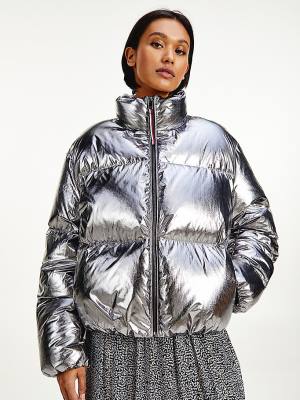 Grey Tommy Hilfiger Gloss Foil Down-Filled Puffer Women's Jackets | TH987KYT