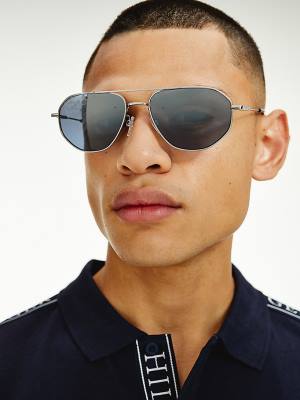 Grey Tommy Hilfiger Gradient Mirror Aviators Men's Sunglasses | TH698YAX