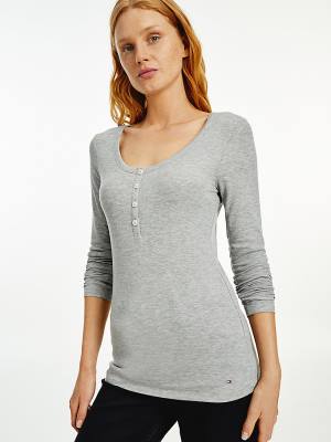 Grey Tommy Hilfiger Henley Long Sleeve Extra Slim Women's T Shirts | TH923WOD