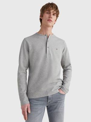 Grey Tommy Hilfiger Henley Neck Long Sleeve Men's T Shirts | TH378ABT