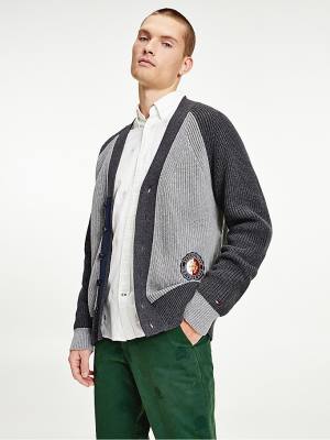 Grey Tommy Hilfiger Icons Oversized Crest Cardigan Men's Sweaters | TH017JLH