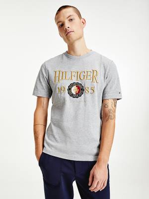 Grey Tommy Hilfiger Icons Relaxed Fit Men's T Shirts | TH386ZMO