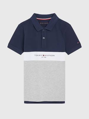 Grey Tommy Hilfiger Logo Colour-Blocked Polo Boys' T Shirts | TH019CXL