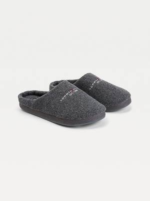 Grey Tommy Hilfiger Logo Felt Home Men's Slippers | TH412TJG