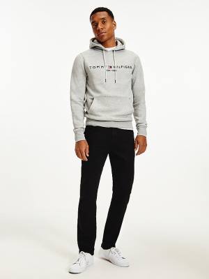 Grey Tommy Hilfiger Logo Flex Fleece Men's Hoodie | TH681APZ