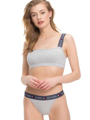 Grey Tommy Hilfiger Logo Strap Bralette Women's Underwear | TH468SPH