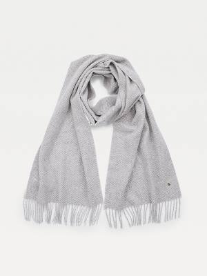 Grey Tommy Hilfiger Lux Cashmere Wool Herringbone Women's Scarves | TH718MQV