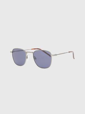 Grey Tommy Hilfiger Metal Rectangular Frame Men's Sunglasses | TH179GIC