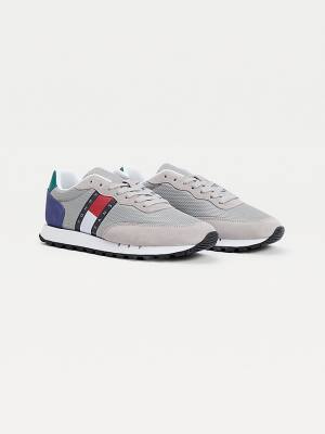 Grey Tommy Hilfiger Mixed Panel Men's Sneakers | TH784NTW