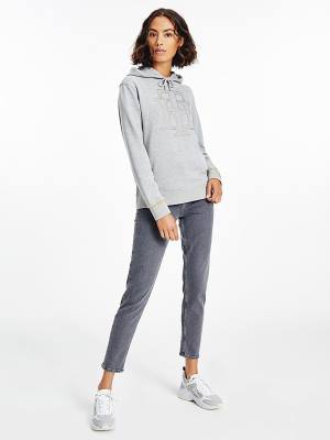 Grey Tommy Hilfiger Organic Cotton Crystal Monogram Women's Hoodie | TH176YMN